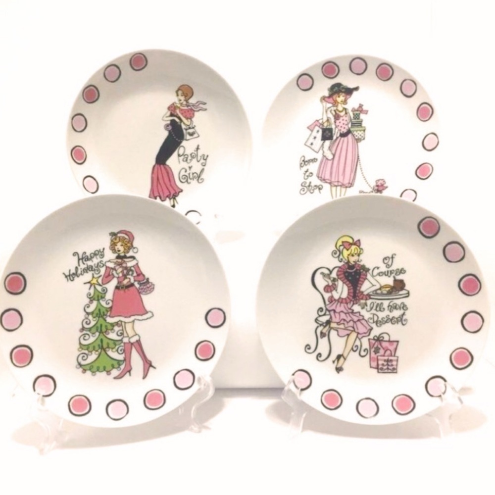Dessert Plates Girlfriend Diva Chic Shopping Tea Party 9” Santa’s Workbench EUC